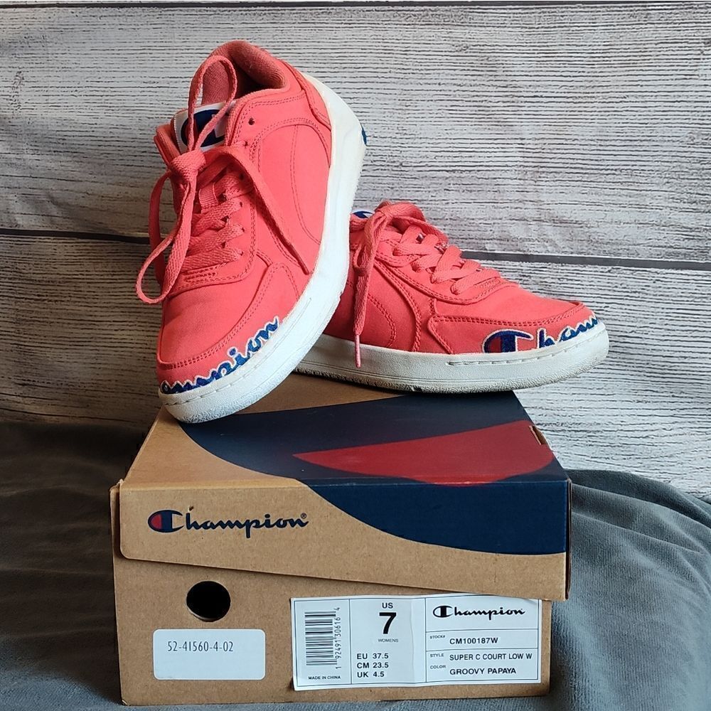 Women's Champion Super C Court Low Shoes Size 7 Papaya/Salmon